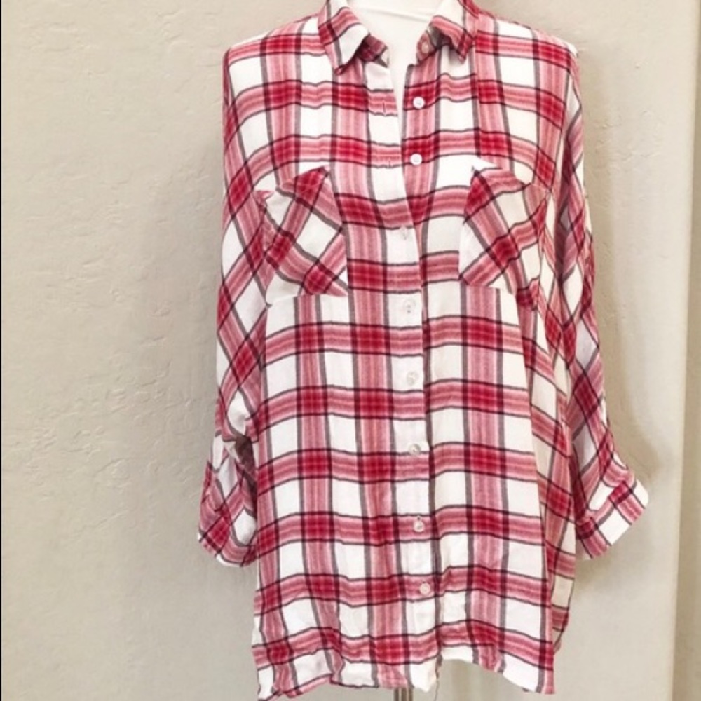 Riley & James Red/White Plaid button down top Size 22/24 Plus size NEW/Pockets